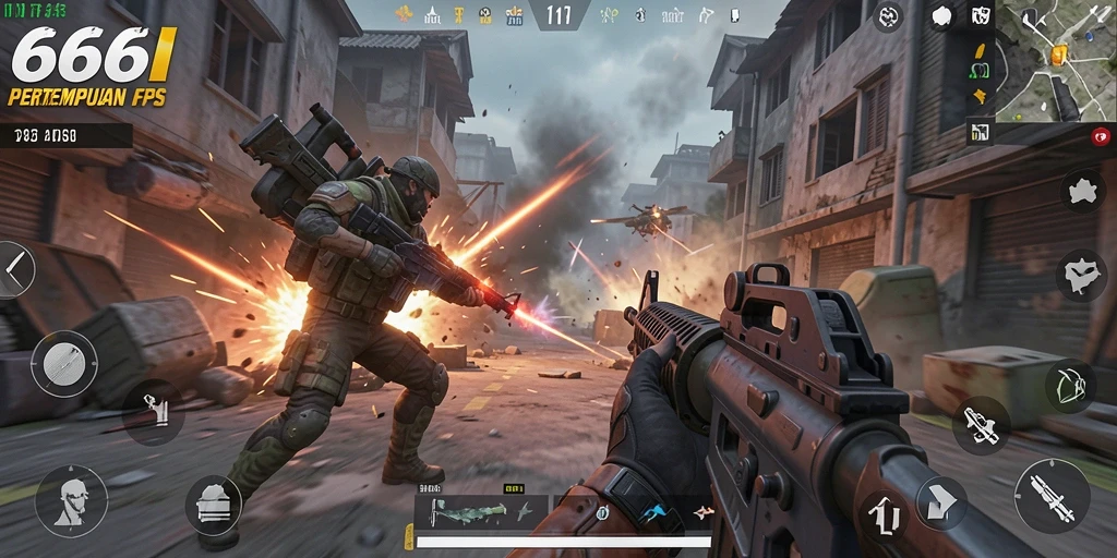 Screenshot gameplay 666I yang menampilkan aksi pertempuran FPS.