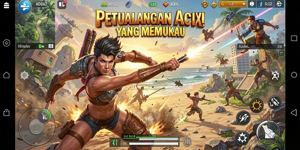 Tampilan aksi seru dalam gameplay ADG62, penuh tantangan dan strategi.