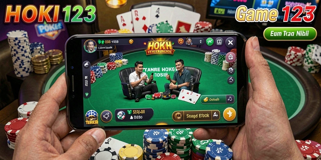 Screenshot gameplay HOKI123 menunjukkan suasana permainan Poker yang menegangkan.