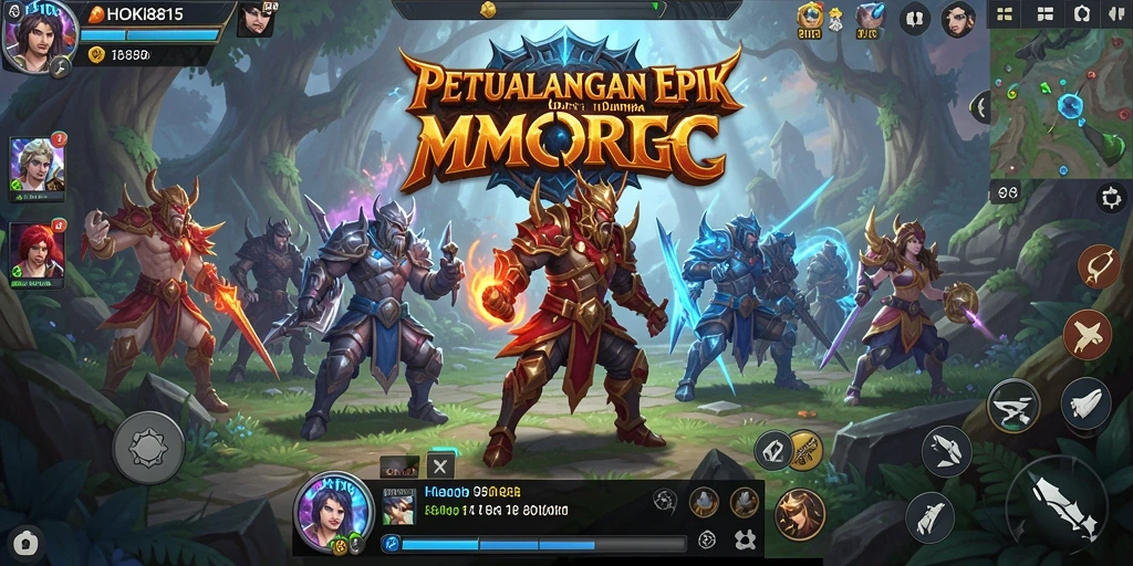 Screenshot gameplay HOKI8815 menampilkan pertempuran epik dalam dunia fantasi.