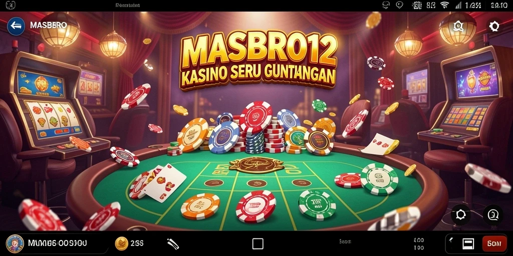 Screenshot permainan MASBRO12 yang menampilkan suasana kasino yang mendebarkan.