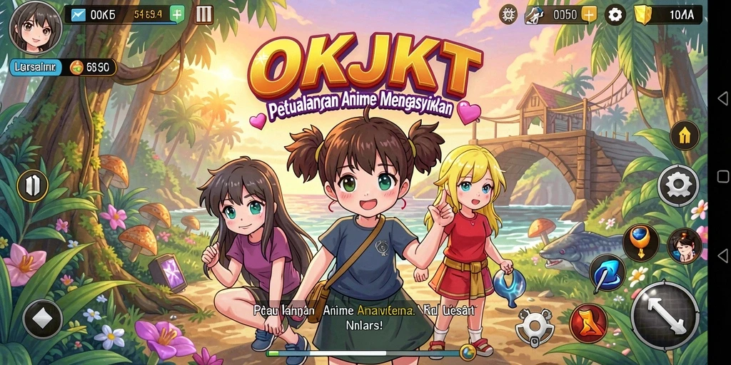 Tampilan utama gameplay OKJKT dengan karakter Anime yang ikonik.